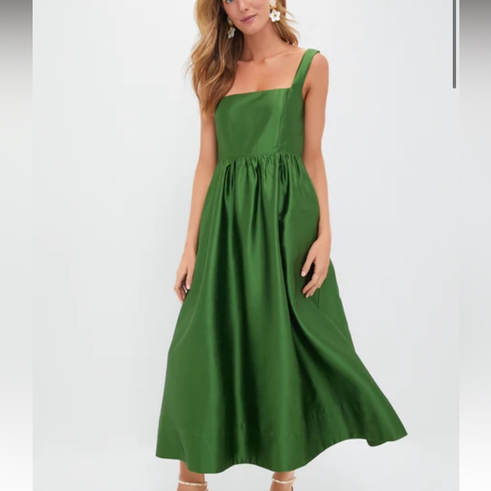 Tuckernuck Emerald Green Midi Dress with Square Neck